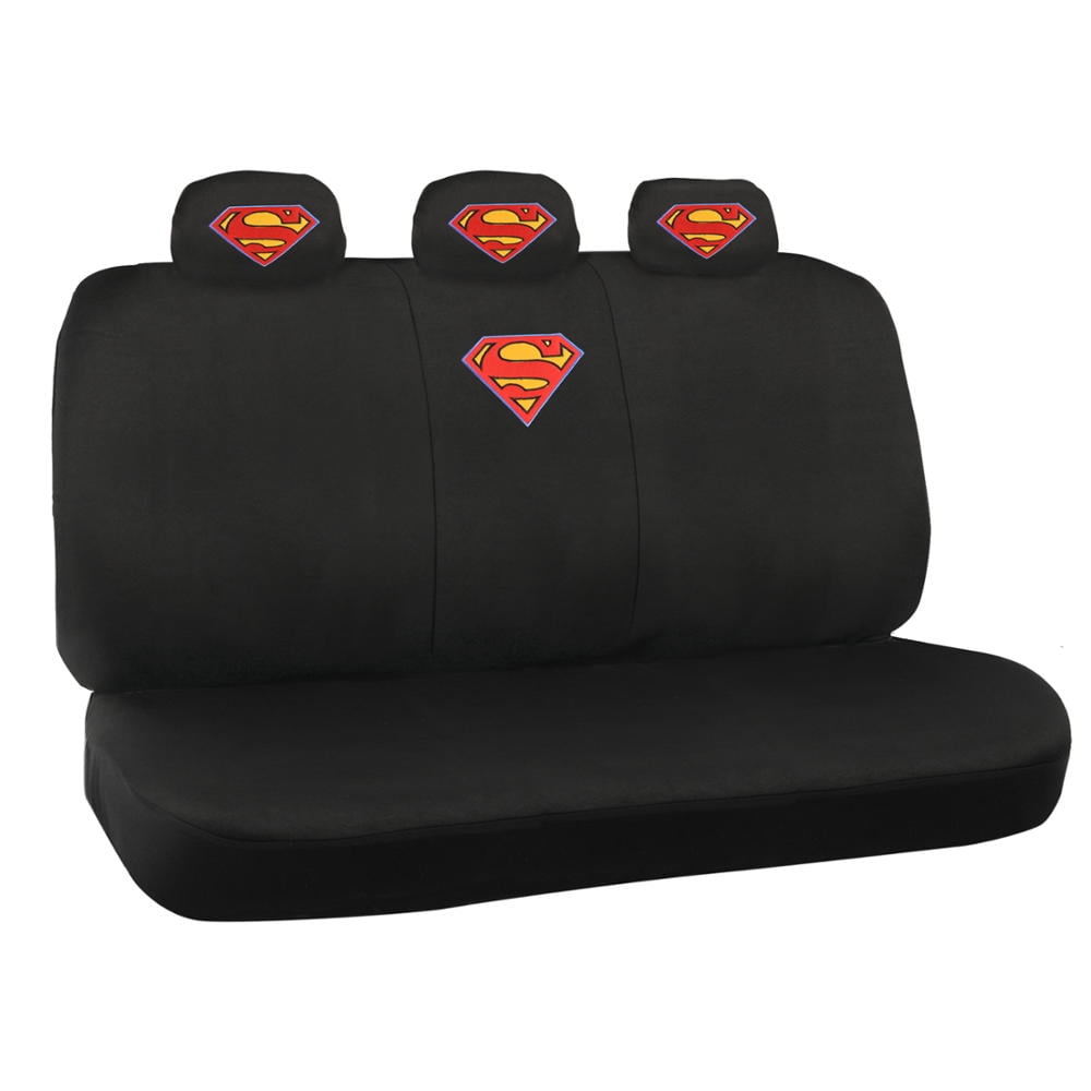 BDK Warner Brothers DC Superman Front & Rear Car Seat Covers Full Set - Easy to Install Durable & Polyester Car Seat Cover - All Vehicles Airbag Compatible Universal Car Accessories (Black & Gray)