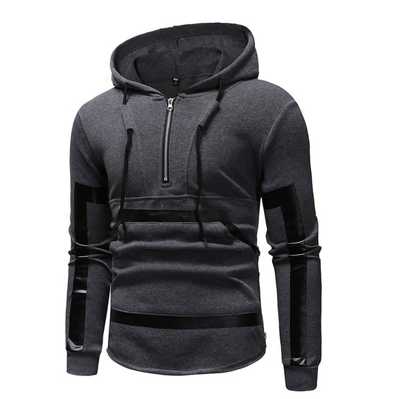 Men's Fashion Hoodies Qiggri Men's Spring Thin Solid Color Half Zip Drawstring Hooded Casual Sweatshirt