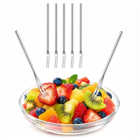 HXRH Stainless Steel Fruit Forks Set,Silver Pickle Forks,2-Tine Dessert Forks,Olive Fork with Long Handle,8.6 Inch Appetizer Fork,Dishwasher safe,for Home Party Kitchen 10 Pcs