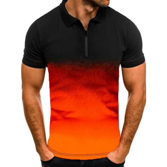 Capreze Mens Short Sleeve Polo Shirts Casual Slim Fit Tee T-Shirt Gradient Color Golf Sports Tops Pullover