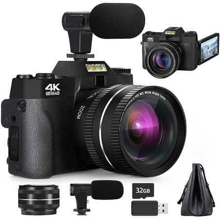 Digital Camera, 4K Video NBD Cameras for Photography for YouTube with WiFi, 3.0" IPS 180°Flip Screen, Wide Angle Lens, Macro Lens, 16X Digital Zoom