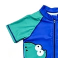 thumbnail image 6 of Rggeeun Boys Child Swimsuit Set 2Pc Cartoon Dinosaur Pattern Short Sleeve Crew Neck Front Zipper Elastic Above Knee with Cover Up Hat for Summer Pool Training Casual Beachwear,Blue,10-13 Years, 6 of 7