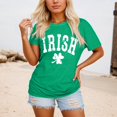 thumbnail image 2 of XIAONU Women's Irish Shamrock Letter Graphic Tee Short Sleeve Crewneck Pullover T-Shirt Soft Festive Holiday Tees, 2 of 4