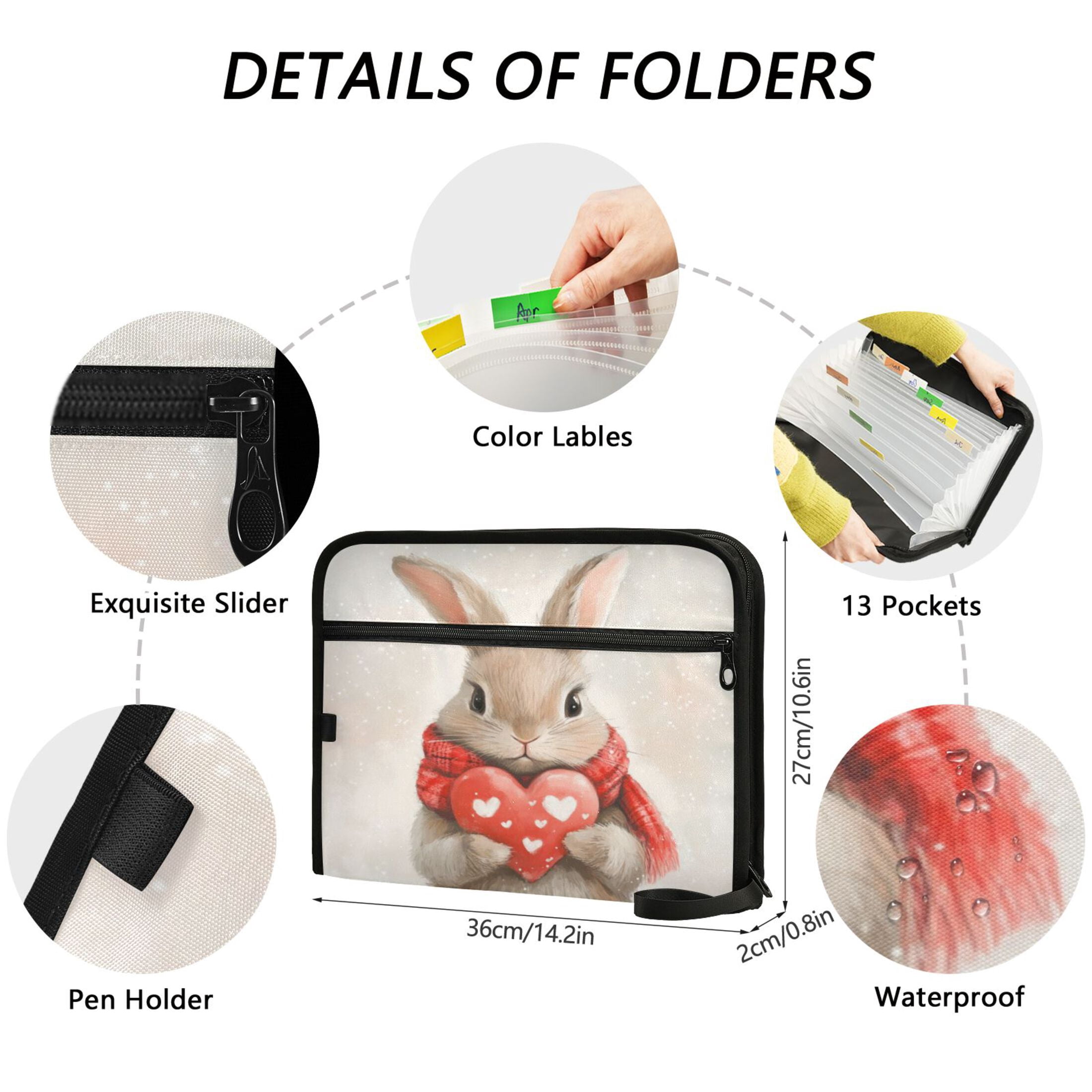 Organ Folder 14.2 x 0.8 x 10.6 Inches 13 Separate Pockets A4 Size Documents Folder A Sort Storage File Manager For The Home Office Loving Cute Rabbit