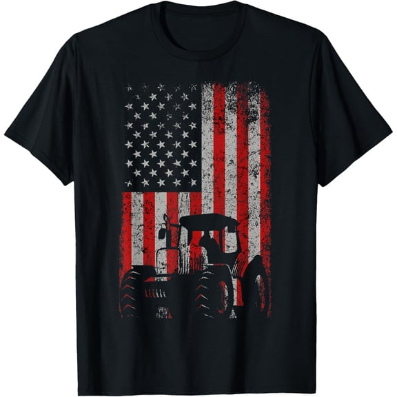 t-shirt Retro American Flag Tractor Gift Men Women Tractor Farm T-Shirt mens,black,women,funny,men,journey,Crew Neck, Short Sleeve,printing