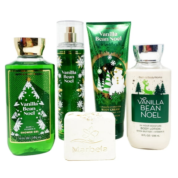 Bath & Body Works Vanilla Bean Noel - Deluxe Gift Set - Fine Fragance Mist, Body Cream, Shower Gel and Body Lotion With a Natural Oats Bar Soap.
