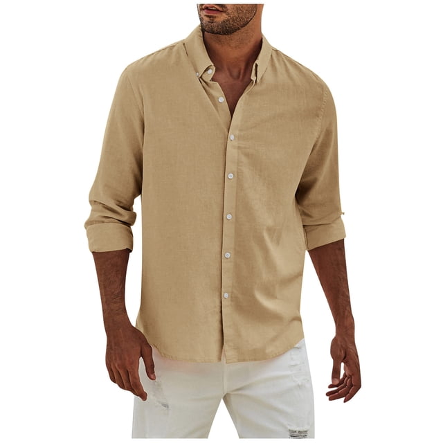 Men's Fashion Long Sleeve Solid Colour Casual T Shirt Button Regular Fit Shirt Top 2XL