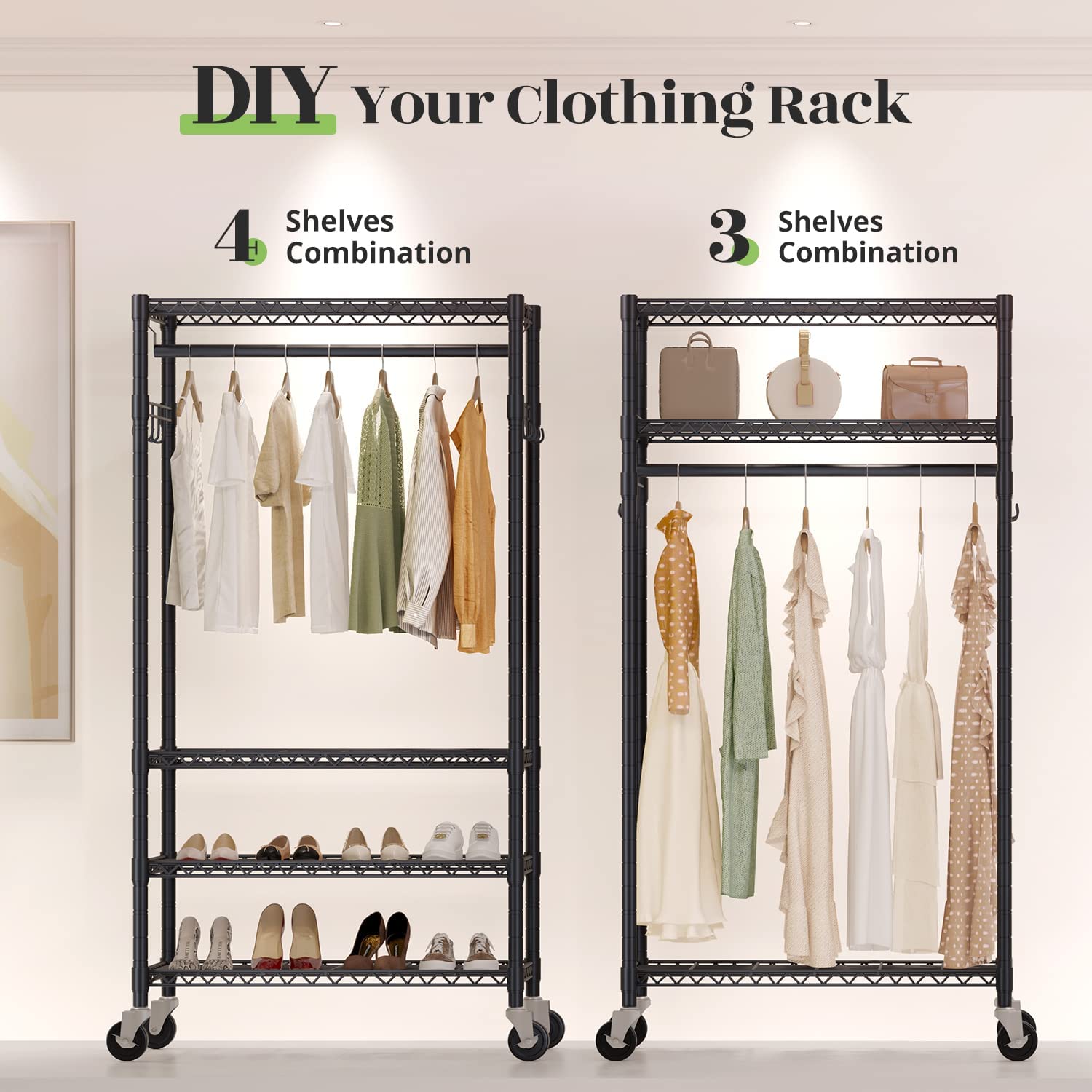 HOKEEPER Heavy Duty Rolling Wire Garment Rack Clothes Rack with Wheels ...