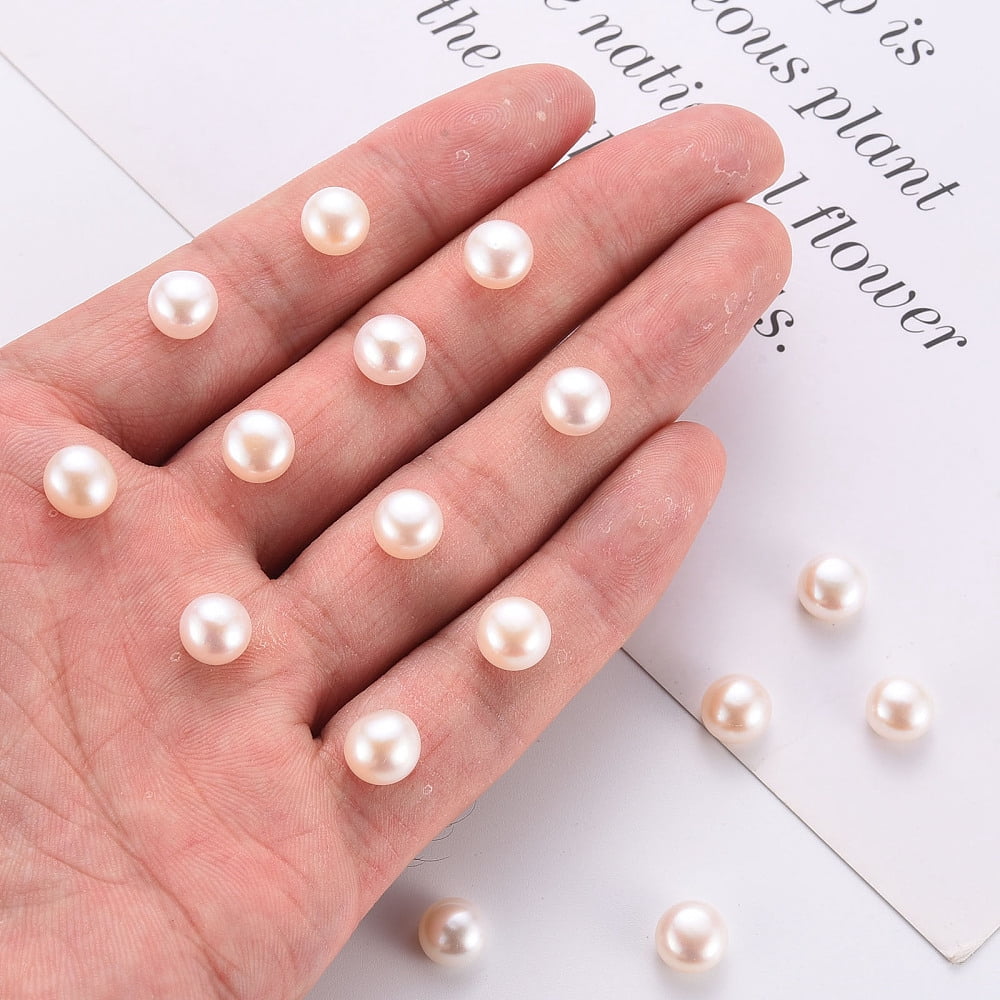 Grade AAA Natural Cultured Freshwater Pearl Beads Half Drilled Flat Round White 8~8.5x6mm Half Hole: 1mm