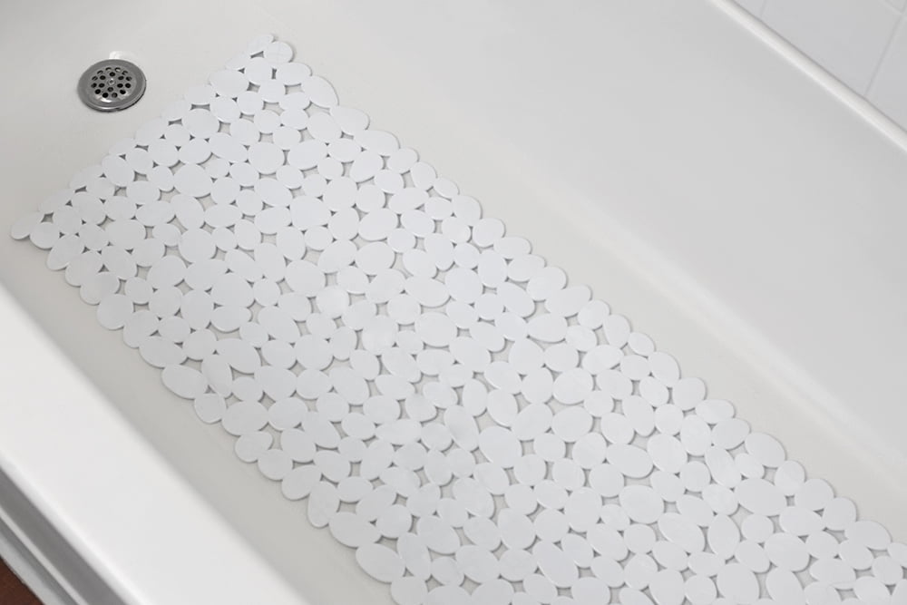 AntiSlip Quick Drain Pebble Plastic Bath Mat with Back Suction Cups