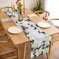 thumbnail image 3 of Spring Magnolia Flower Table Runner - 90 Inch Long White Floral Botanical Light Blue Cotton and Linen Blended Dress Scarves Farmhouse Table Runner for Kitchen Dining, Coffee Table, 13" x 90", 3 of 8