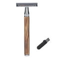 thumbnail image 1 of Long Bamboo Handle Safety Men Shaving Beard Razor Portable Travel Edged Shaver, 1 of 9