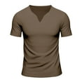 thumbnail image 4 of YLSDY Mens Muscle Slim Fitted T Shirts V Neck Longline Henley Shirt Summer Casual Gym Workout Athletic Cotton Tees Brown XXL, 4 of 8