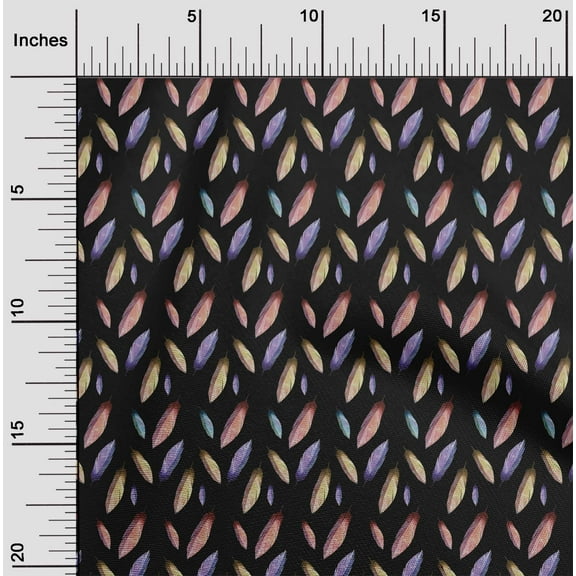 oneOone Polyester Lycra Black Fabric Feather Feather Dress Material Fabric Print Fabric By The Yard 56 -Inch Wide