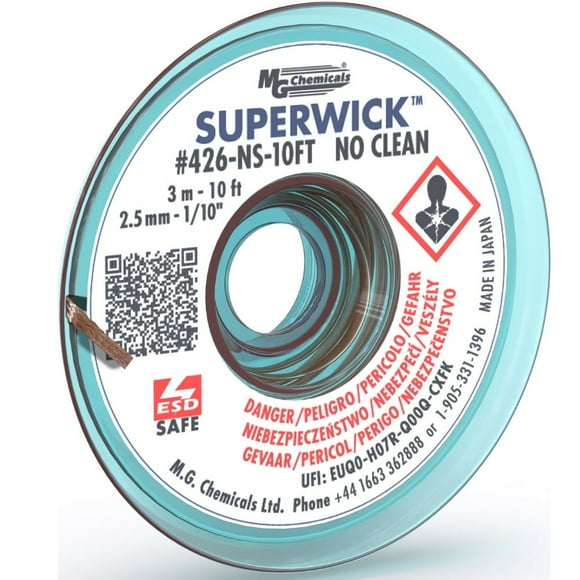 426-NS-10FT - SOLDER WICK #4 BLUE 25MM 10FT NO CLEAN STATIC FREE 1/10IN