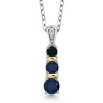 Gem Stone King 925 Silver and 10K Yellow Gold Round Blue Sapphire and Black Onyx Pendant Necklace for Women (0.67 Cttw, Gemstone September Birthstone, with 18 inch Chain)