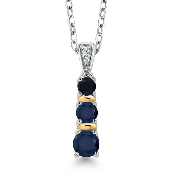 Gem Stone King 925 Silver and 10K Yellow Gold Round Blue Sapphire and Black Onyx Pendant Necklace for Women (0.67 Cttw, Gemstone September Birthstone, with 18 inch Chain)