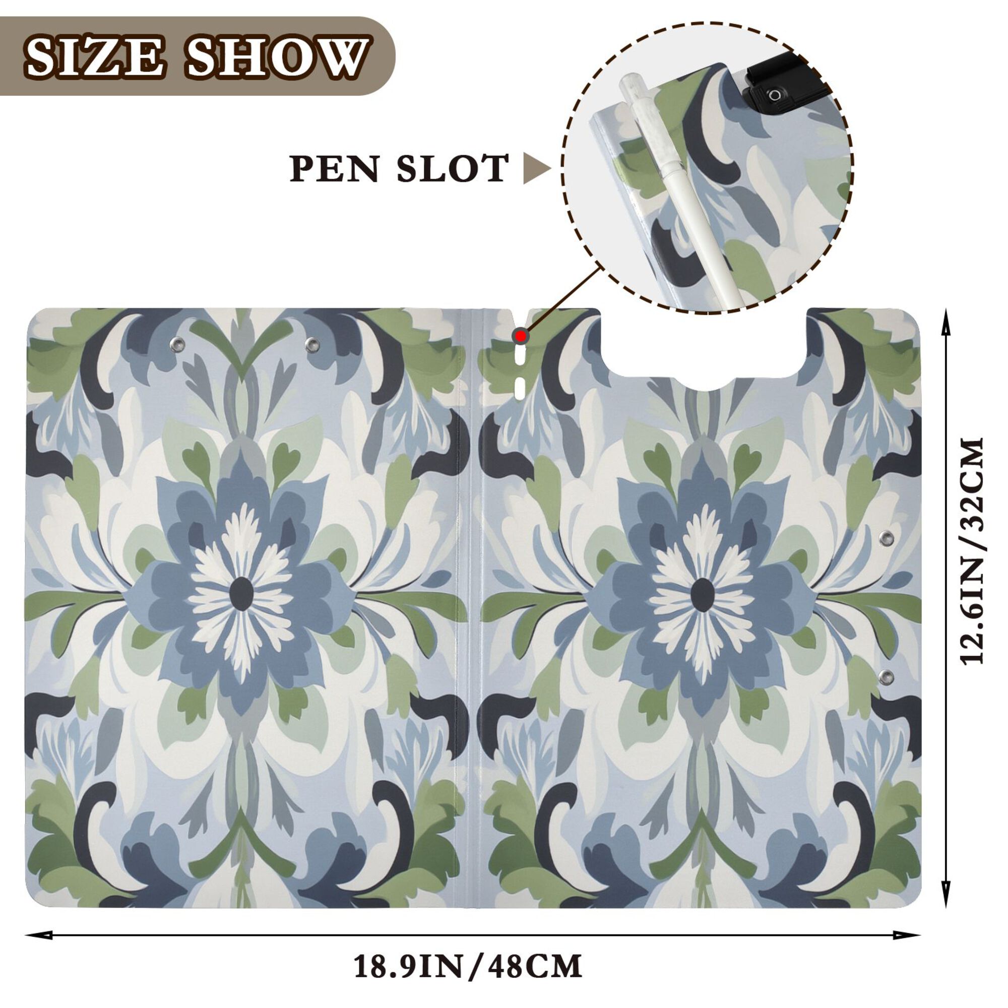 FORMRS A4 Clipboard Folder with Pen Holder Horizontal Foldable School Office Binder, Green Floral