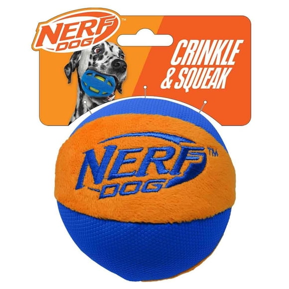 Juguete para Perro Nerf Dog Azul Naranja con Chirriador Interactivo y Crujiente para Razas Medianas/