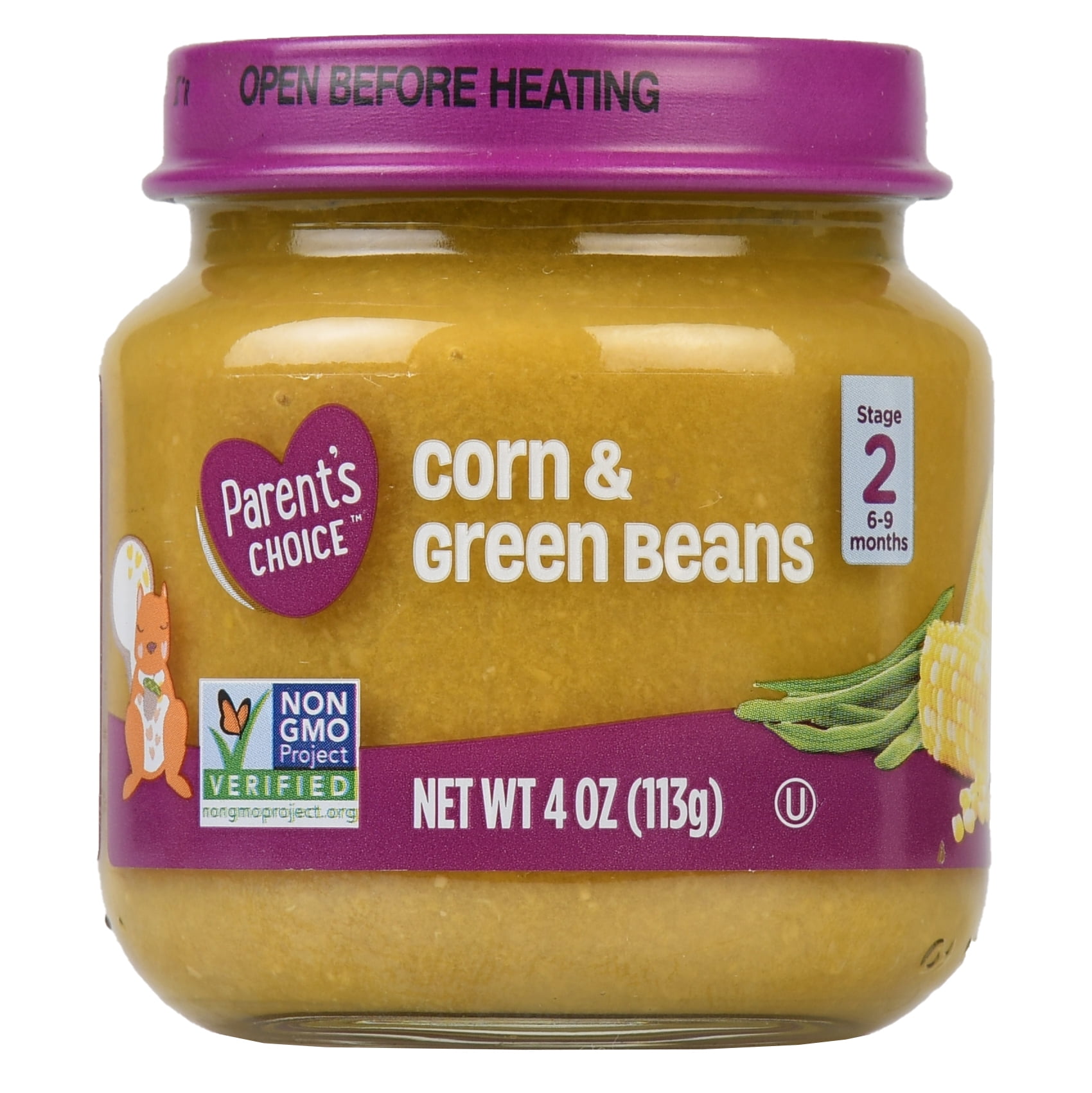 Parent's Choice Baby Food, Sweet Corn & Green Beans, Stage 2, 4 oz