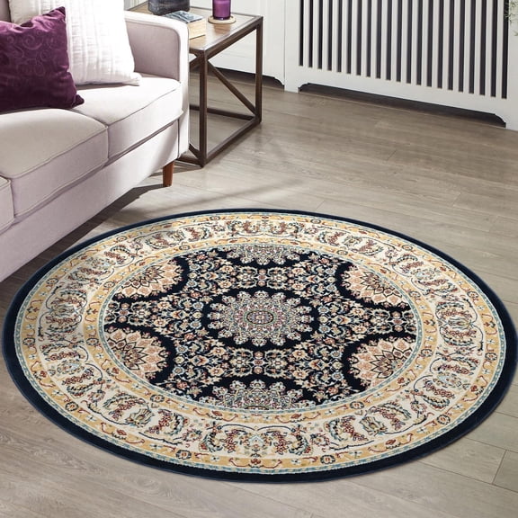 Unique Loom Narenj Collection Area Rug - Brighton (10' Round Navy Blue/Beige)