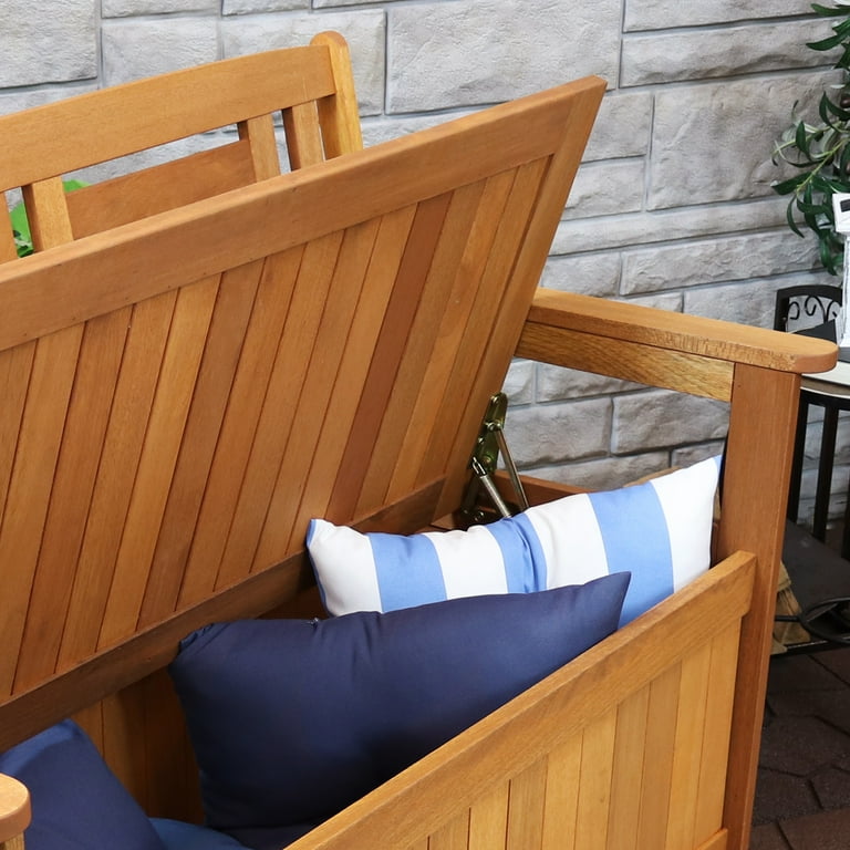 Sunnydaze Meranti Wood Outdoor Storage Bench with Teak Oil Finish