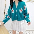 thumbnail image 3 of Women's Flower Long Sleeve Short Cardigan Casual Loose V Neck Button Knit Sweaters, 3 of 7