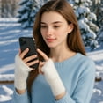 thumbnail image 7 of TOPTIE Winter Fingerless Gloves Black for Women, Furry Fur Half Finger Wrist Warmers Mitten for Cold Weather (Pair), 7 of 7