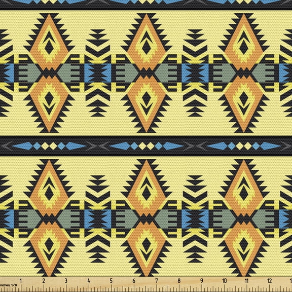 Traditional Sofa Upholstery Fabric by the Yard, Horizontal Ethnic Triangles Motif in Pastel Tones Illustration, Decorative Fabric for DIY and Home Accents, Pastel Yellow Apricot by Ambesonne