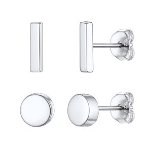 ChicSilver 2 Pairs Sterling Silver Stud Earrings, Bar & Dot