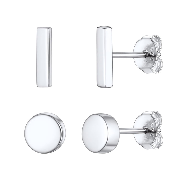 ChicSilver 2 Pairs Sterling Silver Stud Earrings, Bar & Dot photo 1