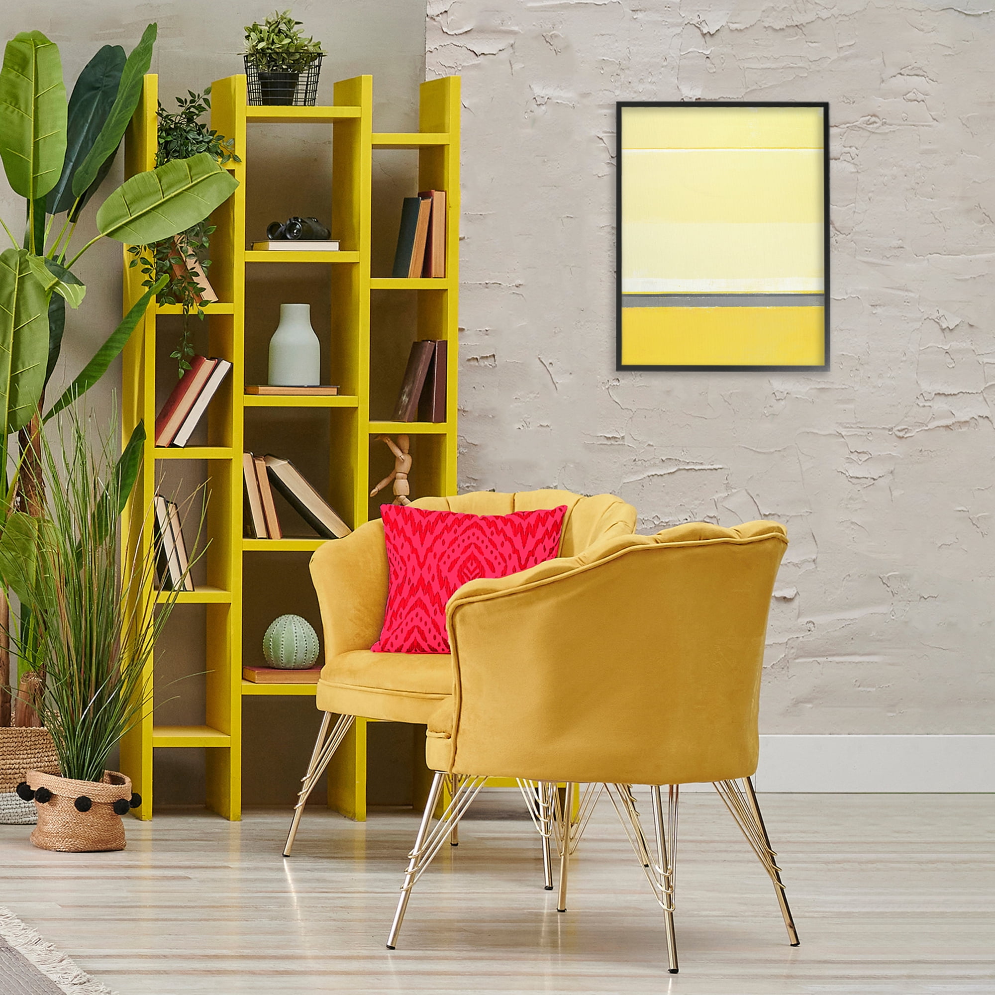 Stupell Industries Yellow Minimal Abstract Abstract Painting Black Framed Art Print Wall Art, 16 x 20