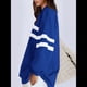 thumbnail image 5 of Sudadera Holgada A Rayas para Mujer, Cuello Redondo, Larga, Informal, con Bloques de Color, para Otoño Azul L, 5 of 9