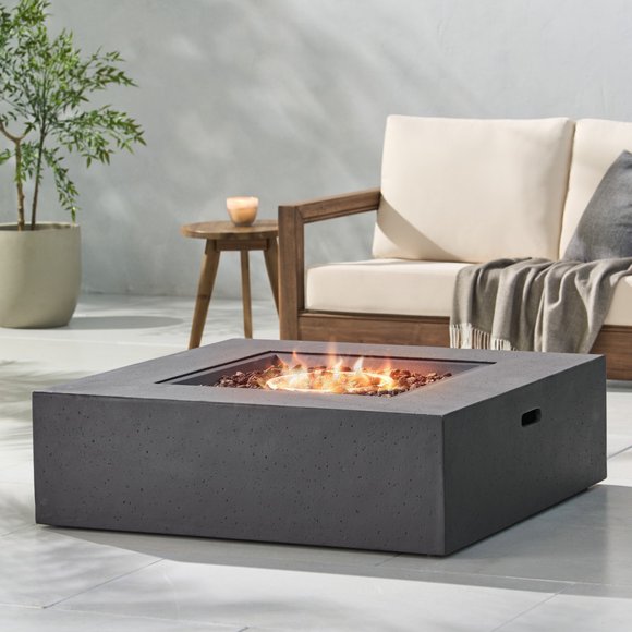 Kosynda 50000 BTU Propane Fire Pits, 40" Square Fire Table with Side Handles, Gas Tank Holder Storage Side Table, DARK GREY (Tank cover not included)