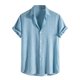 thumbnail image 1 of Playera Elvqul Hombre de Color Sólido Azul Claro Playa Manga Corta Abotonada Solapa Algodón, 1 of 6