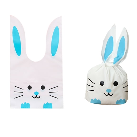 SLYNSHome Cute Easter Treat Bags Blue Long Rabbit Ear Cookie Bags Plastic Candy Snack Goody Wrapping Bag for Gifts Easter Party Favor