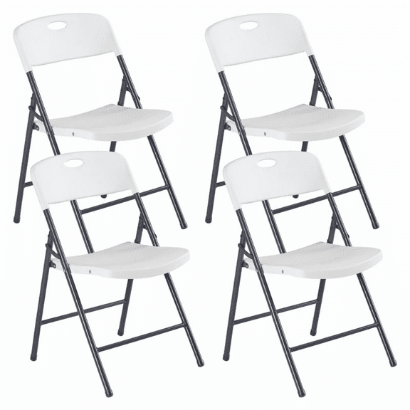 4 Pack Plastic Folding & Stacking Chairs for Patio Garden Office Events, White