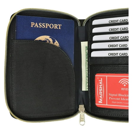 Leather Mens Passport Holder (RFID Premium Leather Mens Passport Bifold Zip Around Wallet ID & Credit Card Holder RFID P 701)