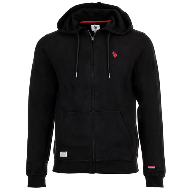 U.S. POLO ASSN. Men Sweat Jacket - Diagonal Fleece Carbon Finish, Zip Jacket, Hood, Cotton Black L (Large)