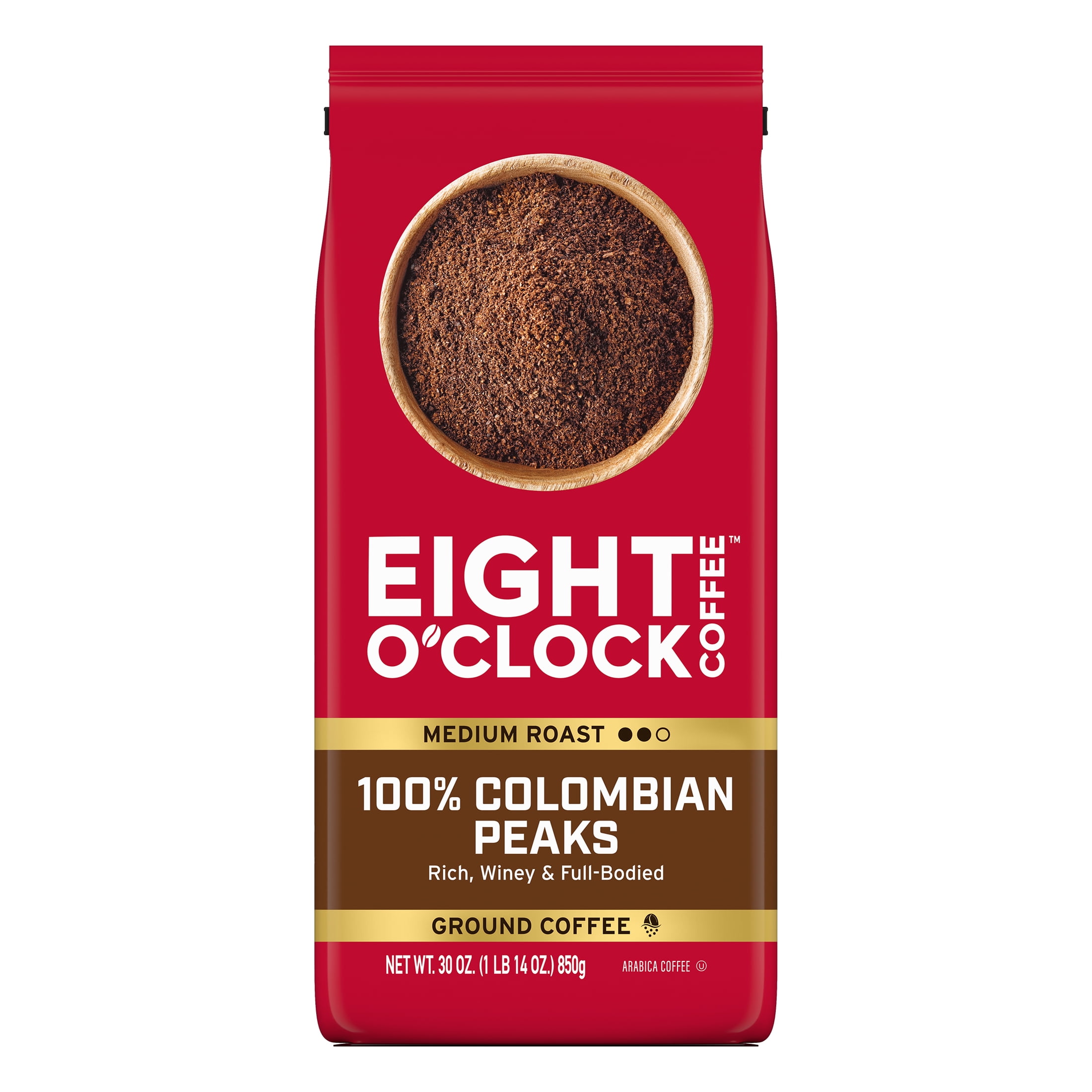 (4 pack) Eight O'Clock Coffee Medium Roast Ground 100% Colombian Peaks Coffee 30 oz