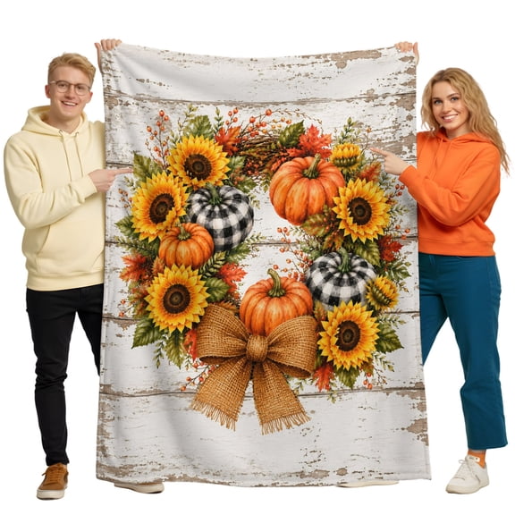 Flannel Throw Blanket for Couch Sofa Bed, Country Sunflower Pumpkin Soft Cozy Warm Fuzzy Blanket 40x50in