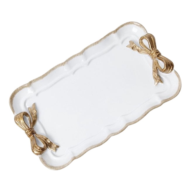 Walson Plateau en Résine Plat à Gâteau Taille Compacte Rangement Assiette à Fruits Support à Collations Design Mignon Accessoires Ménagers Blanc