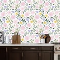 thumbnail image 5 of Peel and Stick Wallpaper Contact Paper Floral Pink Daisy Flowers Yellow Blooms Green Leaves White Self Adhesive and Removable 17.7in x 118in, 5 of 8
