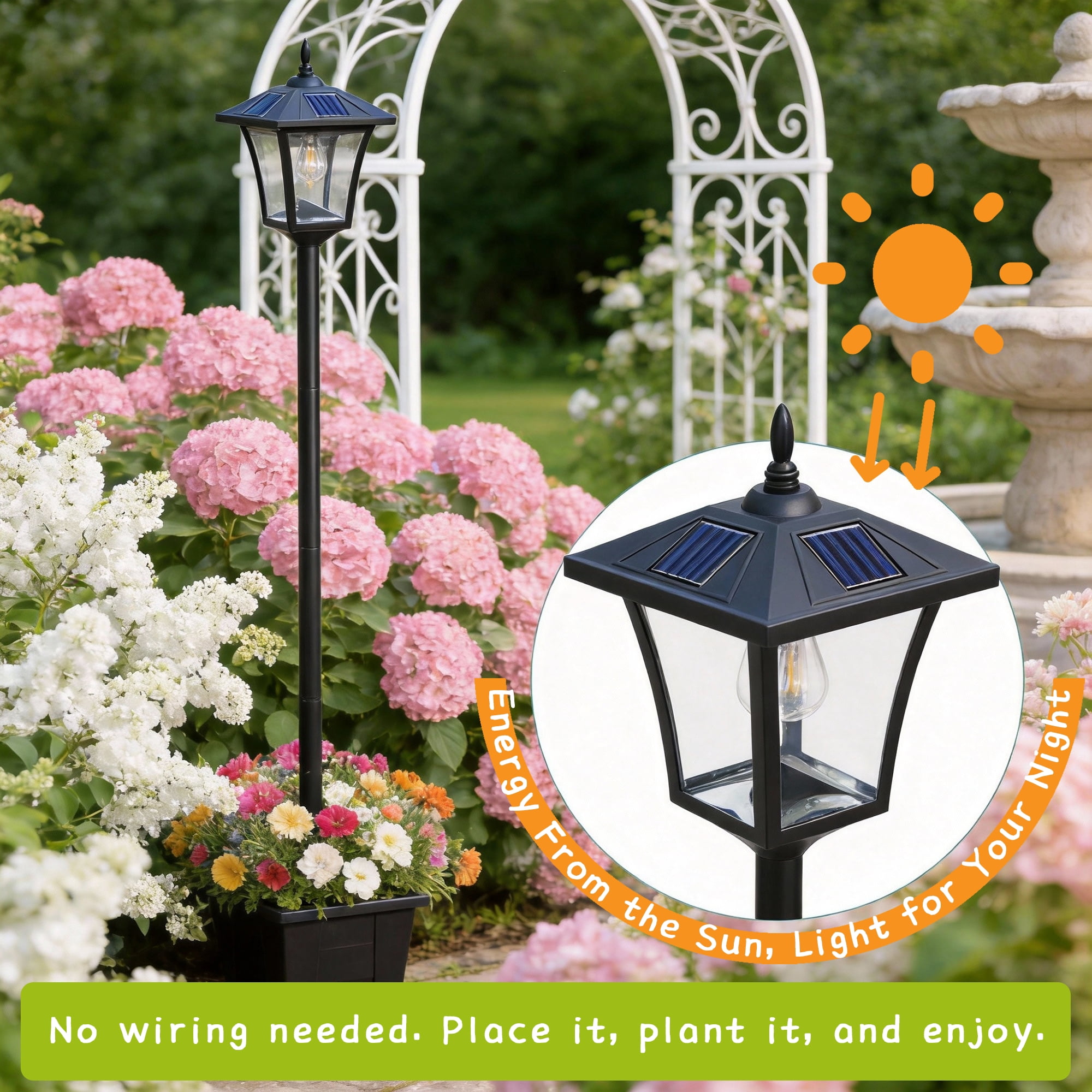 DJGIFI 150/125/100CM Adjustable Height Solar Garden Light Outdoor, Vintage Pathway LED Light with Flower Pot, Auto on/off