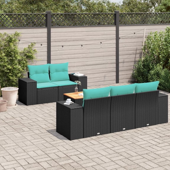 vidaXL 6 Piece Patio Sofa Set with Cushions Black Poly Rattan