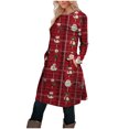 thumbnail image 6 of Women's Christmas Pleated Dress Long Sleeve Crewneck Printed Skirt with Pockets Red-2 XL, 6 of 6