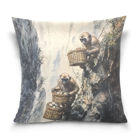 Spirit Monkeys Pillowcase Special Crystal Velvet Square One Side Beautifully Printed Breathable And Comfortable Multi-functional Pillow 16in