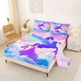 thumbnail image 2 of Erosebridal Cute Unicorn Silhouette Full Size Sheets，Girls Unicorn With Wings Print Bed Sheets For Kids Girls 4-Piece, 2 of 6