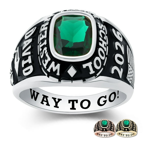 Mementos PJM Custom Large Men's Class Rings Sterling Silver for High School and College-Platinum