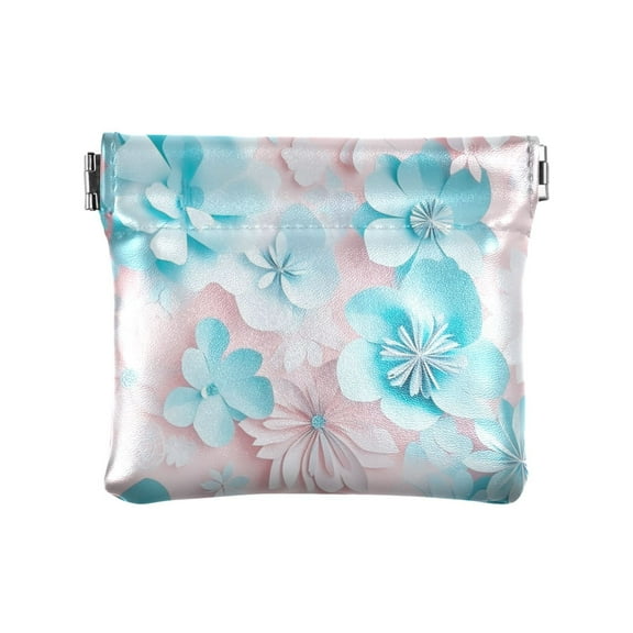 PU Leather Coin Wallet with Snap Closure Clutch Bag Holder Small Wallet Blue and White Paper Flower